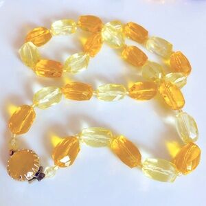 Yellow Faceted Lucite Vintage Beaded Necklace